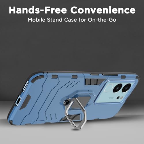 Image of Pikkme Vivo V29 / V29 Pro 5G Back Cover | D5 Tough Armor Bumper | 360 Protection Case | Ring Holder Stand Case for Vivo V29 / V29 Pro 5G (Blue)