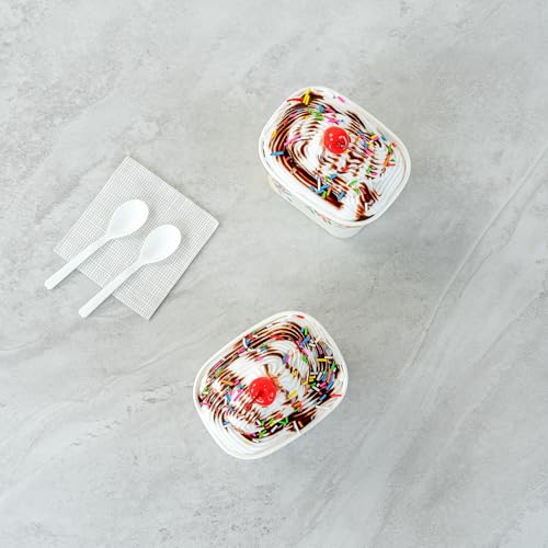 Image of Restaurantware Paper Cups 50 Count 12 Ounce Square Disposable Ice Cream Containers, Leak-Resistant Paper Dessert To Go Cups, Hot And Cold Food, Durable Classic Sprinkles Design
