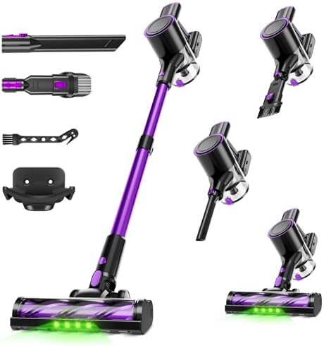 Cordless Vacuum Cleaner, 500W/40Kpa Vacuum Cleaners for Home, Stick Vacuum Cordless with LED Display, Anti-Tangle & Wall Mount, 8 in 1 Lightweight Vacuum for Hard Floors Pet Hair(Purple)