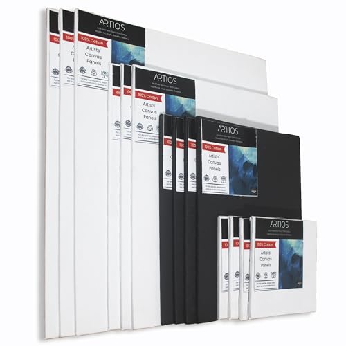 Image of ARTIOS Canvas Boards for Painting - 14pcs 100% Cotton Artist Quality Double Primed Acid-Free Painting Canvas Board, Medium Grain, 4pcs Each (4x4, 6x10) + 3pcs Each (8x10, 10x12)