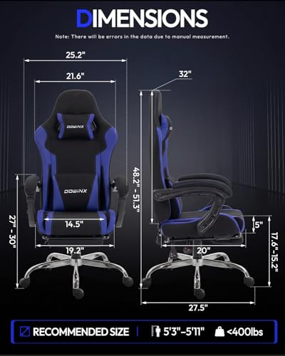 Image of Dowinx Ergonomic Gaming Chair with Footrest & Massage Lumbar, 2D-Linkage Armrests for Computer Chair 330lbs with Headrest Pillow for Office, Home, Streaming and Long Gaming Sessions, Fabric Dark Blue