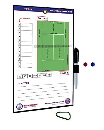 The Coacher Premium Dry Erase Magnetic Tennis Coaching Coach Board Clipboard - Made in The USA - Double-Sided - Tennis Training Aids Equipment Gear (4 Ceramic Player Magnets)