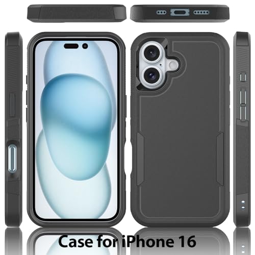 BREPRIO Heavy‑Duty Rugged Anti‑Drop Shockproof Protective Phone Case for iPhone 16, Durable Protective Shell, Black - image 2