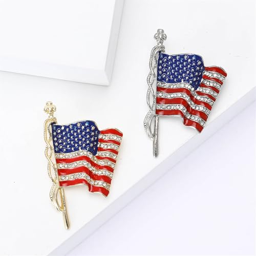 Image of coadipress American Flag Brooches for Women Men Rhinestone Crystal 4th of July American Patriotic Flag Brooches Pins Sparkle Veterans Independence Day Accessory Gifts