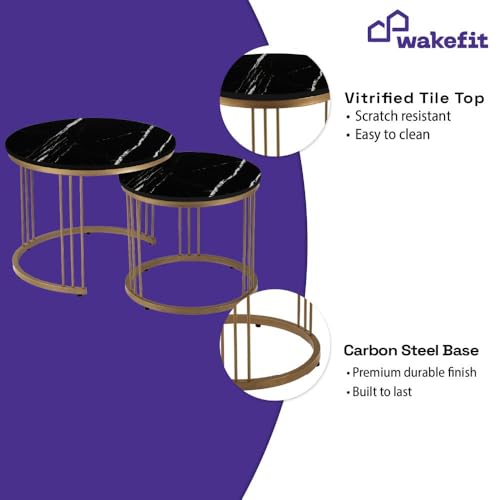 Image of Wakefit Frappe Coffee Table I Marble Finish I Vitrified Tile Top I Colonial Black