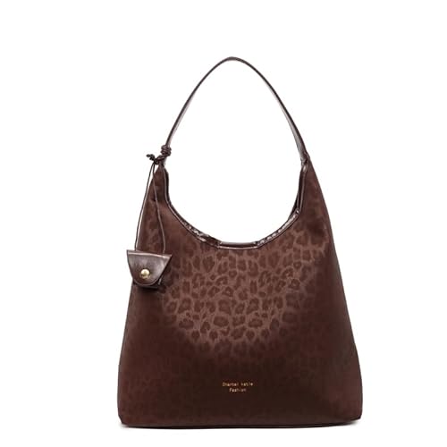HICARRY Suede Hobo Bag Handbag Women's Vintage Tote Bag Plain Bag Shoulder Bag Slouchy Tote Bag Retro Fall Purses Shoulder Bag for Women, Brown Leo, 34 x 13 x 38 cm (13.39 x 5.12 x 14.96 inches)