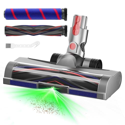 Image of LED Green Light Vacuum Head Replacement for Dy-son V7 V8 V10 V11 V15 Cordless Vacuum Cleaner, Quick Release Head Attachments with 2 Pack Anti-Tangle & Soft Motorhead Roller Brushes