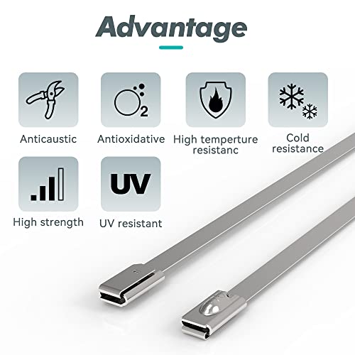 JOUGU Stainless Steel Exhaust Wrap Multi-Purpose Locking Cable Metal Zip Ties 100 pcs 4-39 Inches 304 Binding Cable 4/6/8/10/11.8/14/16/18/20 Inches (11.8"/300mm)