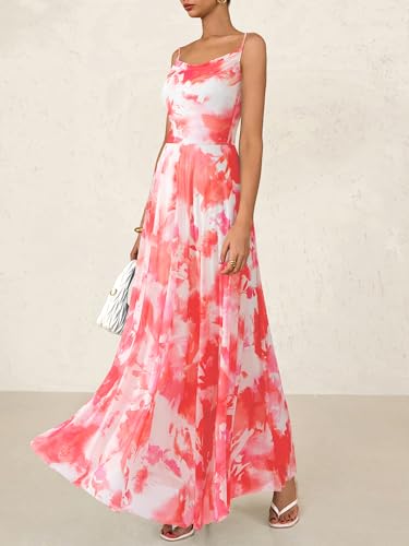 Image of BTFBM Women Summer Maxi Dresses Elegant Wedding Guest Dress | Cowl Neck,Spaghetti Strap,Mesh,Floral,A-Line,Flowy,Party,Cocktail,Homecoming,Graduation,Sundress,Prom,Beach Long Dresses