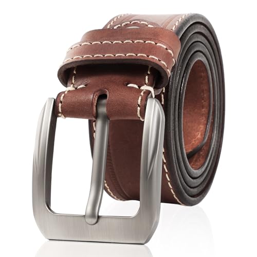 Men's Full Grain Leather Belt - Genuine Cowhide, 1.5