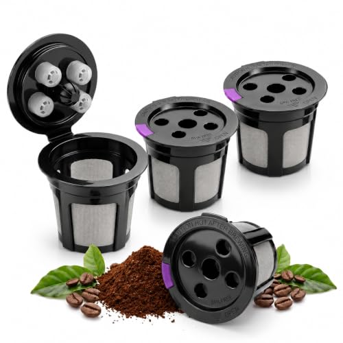 Reusable K Cups for Keurig Supreme, 4 Pack Black Refillable Coffee Pods Compatible with Keurig MultiStream and Single-Stream Brewers, K-Supreme Plus, K-Slim, K-Duo Gen 2, K-Classic, K-Elite, K-Mini