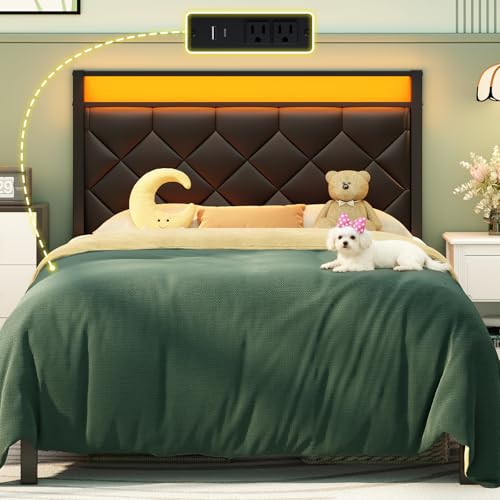 Etditrnp Twin Bed Frame with Charging Station LED Light and PU Leather Upholstered Headboard Platform Bed Frame with Under-Bed Storage Easy Assembly Noise Free No Box Spring Needed Black