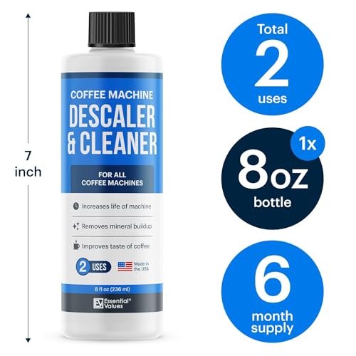 Image of Essential Values Universal Descaling Solution, Made in the USA for Delonghi, Keurig, Breville,Nespresso (2 Uses) Coffee Machine Descaler Cleaner for all Automatic Coffee Makers & Espresso Machines