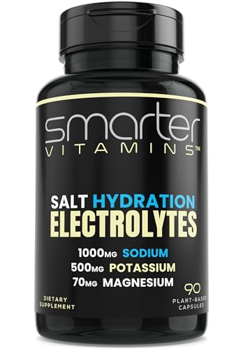 Smarter Electrolyte Capsules Salt Pills with 1000mg Sodium 500mg Potassium 70mg Magnesium Keto/Fasting & Workout Hydration Support Zero Sugar 30 Servings