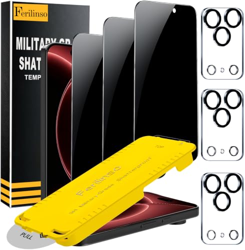 Image of Ferilinso 3 Pack Privacy Screen Protector for 18 Pro, Tempered Glass