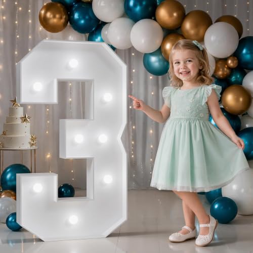 Image of Marquee Numbers 3 Feet Tall, Cool White Light Up Numbers 3 for Party