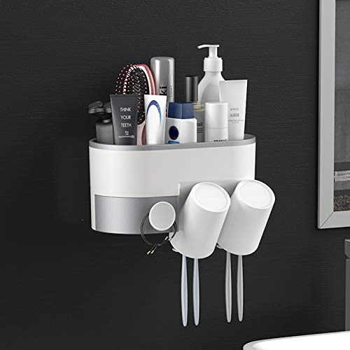 BUILDEC Adhesive Bathroom Shelf Storage Organizer Wall Mount No Drilling Toothbrush Holder Wall