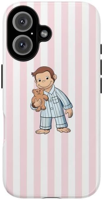 Cute Cartoon Monkey Tough Phone Case – Curious Monke George Fun Pink Animal Design, Shockproof Protective Cover for Girls & Kids, Pink Tone Phone Case