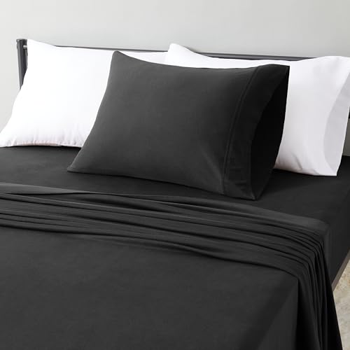 Image of Amazon Basics 100% Cotton Jersey Bed Sheet Set, Twin, Black, Solid