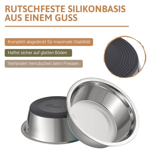 PEGGY11 Hundenapf Edelstahl mit rutschfestem Silikonboden, 2er Set, 1920 ml – Fressnapf & Wassernapf für große Hunde