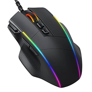 RGB Gaming Maus, PC Gamer Maus mit 8 Programmierbare Tasten, RGB Beleuchtung, 8000 DPI einstellbar, Feuertaste, USB-Wired Maus mit ergonomisches Design für MMO, MOBA oder FPS Games für PC/Mac