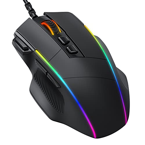 Dacoity Souris Gamer RGB Filaire, Souris Gaming pour PC 8 Boutons Programmables, 8000DPI Adjustable, Souris de Jeu Ergonomique avec Fire Button, Haute Précision- Souris PC Droitier pour FPS CS PC Mac