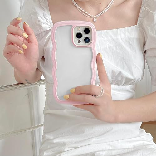 Image of COVERLY for iPhone 12 Pro Case Transparent Curly Wave TPU Cover,Cute Crystal Clear Curve Edge Slim Fit Stylish, Korean,Translucent Pretty Bumper Aesthetic Cover for Apple iPhone 12 Pro (Barbie Pink)