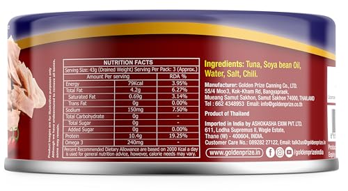 Image of Golden Prize Tuna Sandwich Flakes in Oil with Red Chili 185Gms Each - Pack of 3 Units