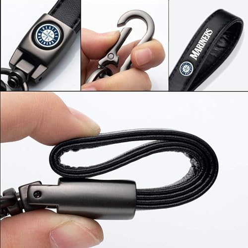 Image of Mariners Car Keychain Keyring for Seatle Mariners Baseball Fans,Seatle Mariners Car Accessory Women /Men's Keychains for Cars,Leather Key Ring Lanyard Car Key Fob Holder,Car Key Fob Keyring Replacement
