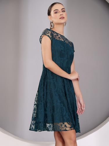 Image of Miss Chase Women's Round Neck Sleeveless Polyester Ruffled Knee- Length Dress