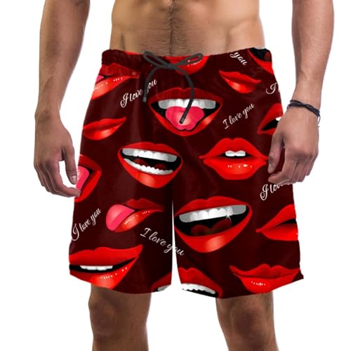 Short de bain homme lèvres rouges maillot de plage séchage rapide