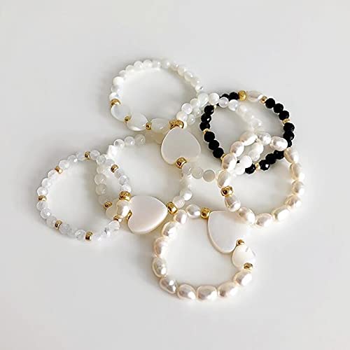Ttndstore Fashion Minimalist Pearl Rings Multi-Style Natural Freshwater Pearl Rings For Women Girls Elastic String Beaded Rings Adjustable - Flat Pearl G - Resizable #TOP1