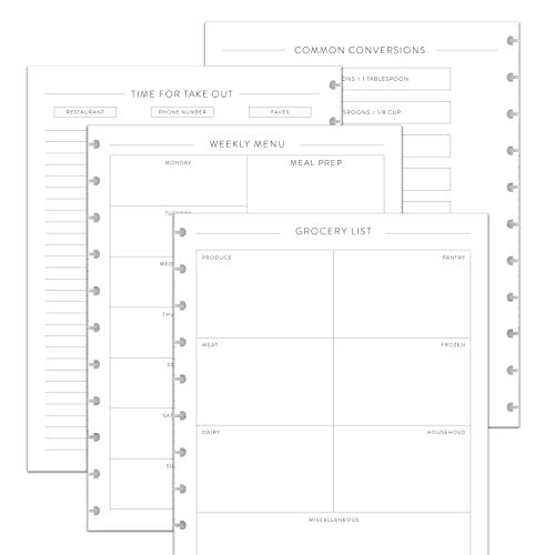 BetterNote Meal Plan Refill Pages for Disc Bound Planners, Fits Levenger Circa, TUL, Happy Planner, Staples ARC, Menu, Grocery List (6 months, 11-Disc, 8.5