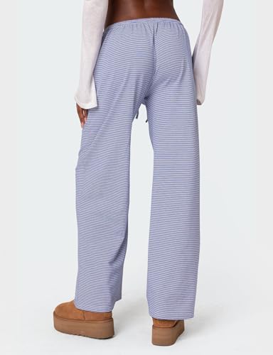 Ugerlov Women's Wide Leg Striped Pants Casual Drawstring Elastic Low Rise Pajama Pants Lounge Wear Trousers3