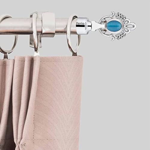 Image of FERIO Chrome Finish Zinc and Diamond Curtain Finials for Door and Window Accessories 1 inch Rod Set of 3 (6 Pcs) Curtain Brackets /Holders for Home Decor