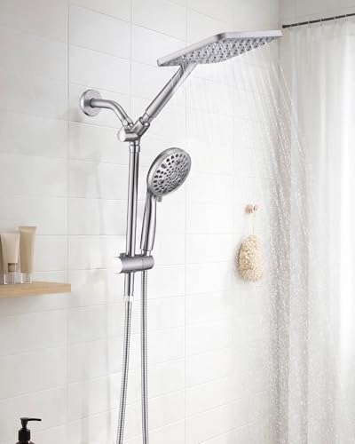 Regadera de lluvia cuadrada de alta presión PDPBath con regadera manual ajustable en altura, barra deslizante y combinación dual, acabado cepillado miniatura 2