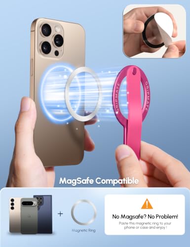 Image of GripMate for MagSafe Phone Grip for iPhone, Slim Magnetic Phone Ring Holder | Removable Phone Loop Grip, Comfortable Finger Holder kickstand for iPhone 17 Pro Max /16 /15 /14 /13 /12, Hot Pink