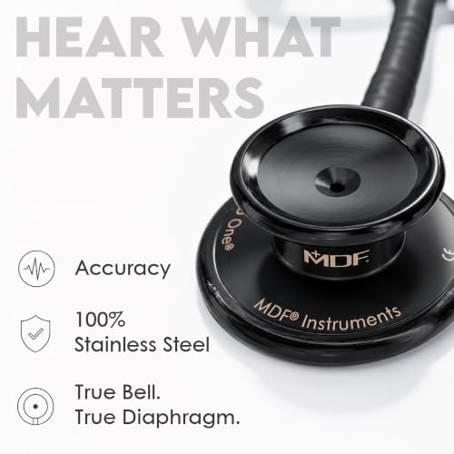 Image of MDF Instruments MD One Premium Stainless Steel Dual Head Stethoscope, Adult, Black Tube, Black Chestpieces-Headset, MDF777BO | Dual head, Trusted since 1971, Lifetime warranty, Free-Parts-for-Life, Latex-free, For doctors, nurses, students, home health
