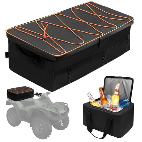 MYDAYS ATV Rear Storage BagsATV Rear Rack Cargo BagRear Seat Gear Bag Universal Compatible with Most ATVs Polaris Sportsman Fourtrax Can-Am Kawasaki Arctic Cat CFMOTO (Black)