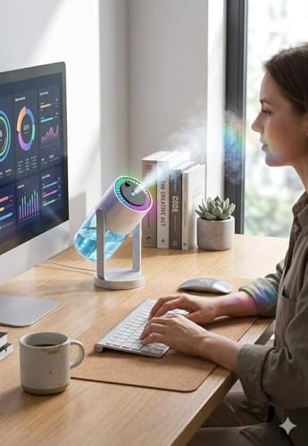 Image of Portable Starry Sky Projection Humidifier with Colorful LED Night Light, USB Mini Air Humidifier, 360 Rotating Nozzle, Ultra Quiet Cool Mist Humidifier for Bedroom, Office, Baby Room, Desktop (White)