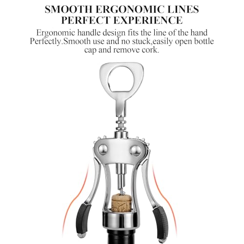 Image of KORCCI Wine Opener, Heavy-Duty Zinc Alloy Wing Corkscrew, Premium Beer Bottle Opener, Multifunctional Wine Accessories with Ergonomic Handle and Sharp Screw, for Kitchen, Bar, Restaurant (2PCS)