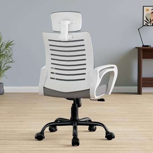 Image of beAAtho Verona Mesh High Back Ergonomic Home Office Chair | 3-Years Limited Warranty, Tilting & Height Adjustable Mechanism, Heavy Duty Metal Base| (White-Grey)