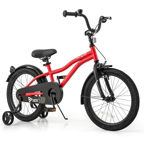 Image of BABY JOY Kids Bike, 12 14 16 18 Inches Sporty Bicycle with Training Wheels, Adjustable Seat, Handbrake & Coaster Brake, Reflectors, Girls Boys Bike for 3-8 Years Old Children