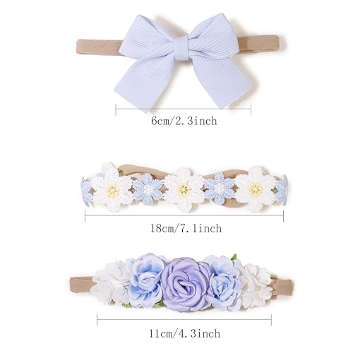 3pcs Hair Bows Baby Headbands for Girls, Flower Headband Elastic Nylon Hair Bands Set Bow Hair Accessories Gifts for Toddles Infant 6