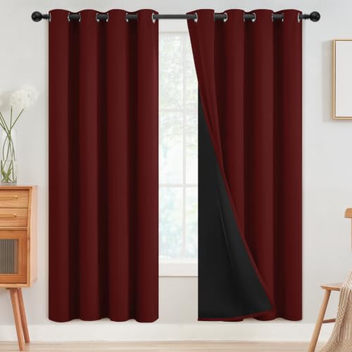 SimpleHome Burgundy Red 100% Blackout Curtains Room Darken Living Room 72