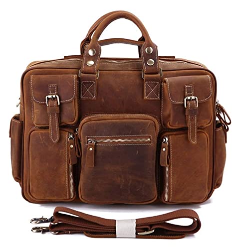 Laptop Briefcase Large Capacity, Leather Messenger Bag 15.6”Laptop Portfolio Multi Pocket Business Briefcase