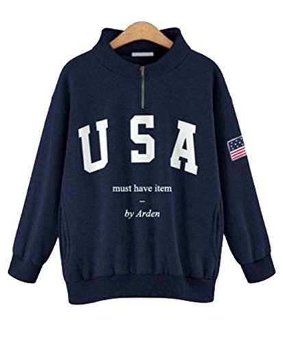 Sweat YALI Zip Up Collar Lettres Bleu Marine XL vêtement décontracté