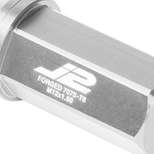 Image of J2 Engineering LN-T7-005-15-SL 7075 Aluminum Silver M12x1.5 20Pcs L: 50mm Close-End Lug Nuts w /Adapter