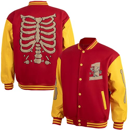 Varsity Jacket Lightweight Baseball Bomber Jacket Halloween Jacket with Skeleton motif on the back2