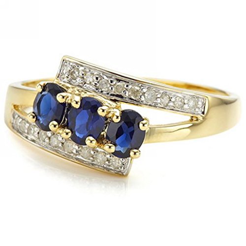 Huanhuan Jewelry Yellow Gold Plated Classic Oval Blue Cubic Zirconia Bridal Wedding Ring For Women Fashion Girlfriend Girls Teen Birthday Gift Size 9 #TOP3